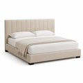 Lit double en tissu polyester beige 200x160 cm