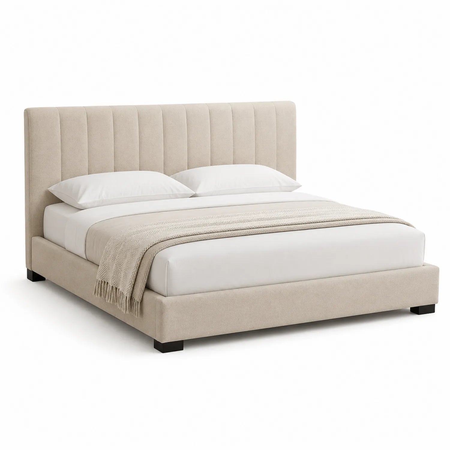 Lit double en tissu polyester beige 200x160 cm