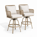 Lot de 2 chaises de bar extérieures en rotin synthétique et métal avec coussins