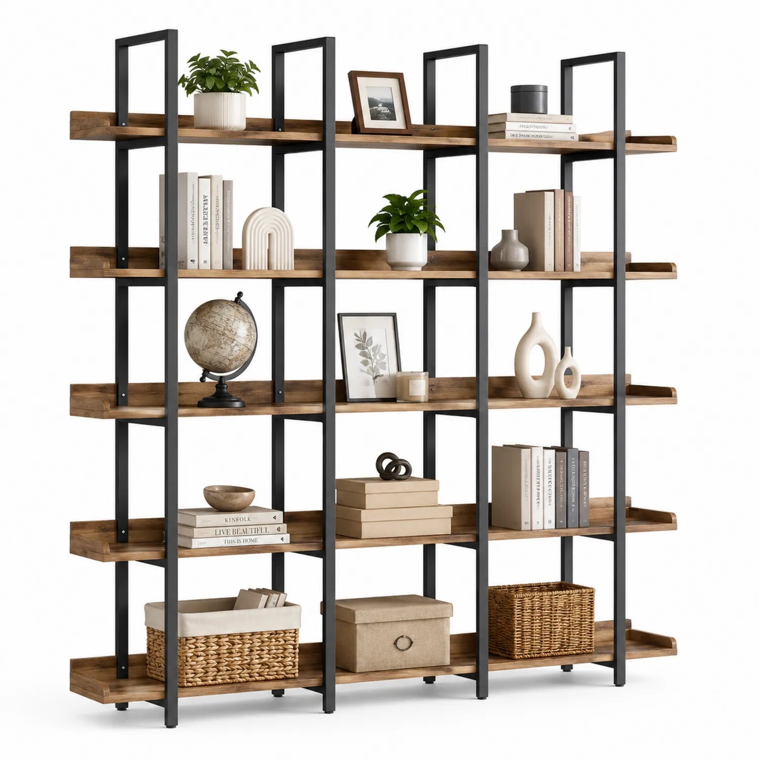 Étagère en bois et métal 5 niveaux 200x150x30 cm