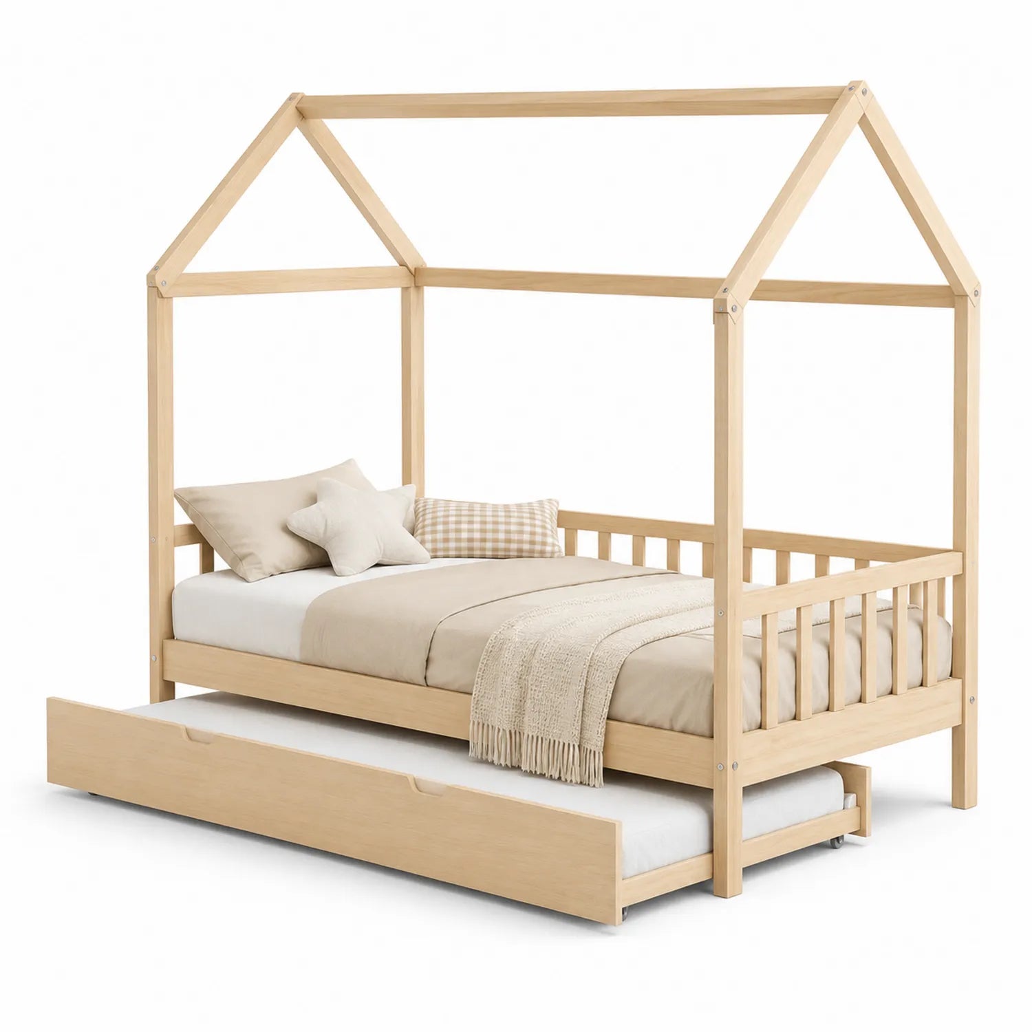 Lit cabane en bois avec tiroir 200x90 cm Naturel