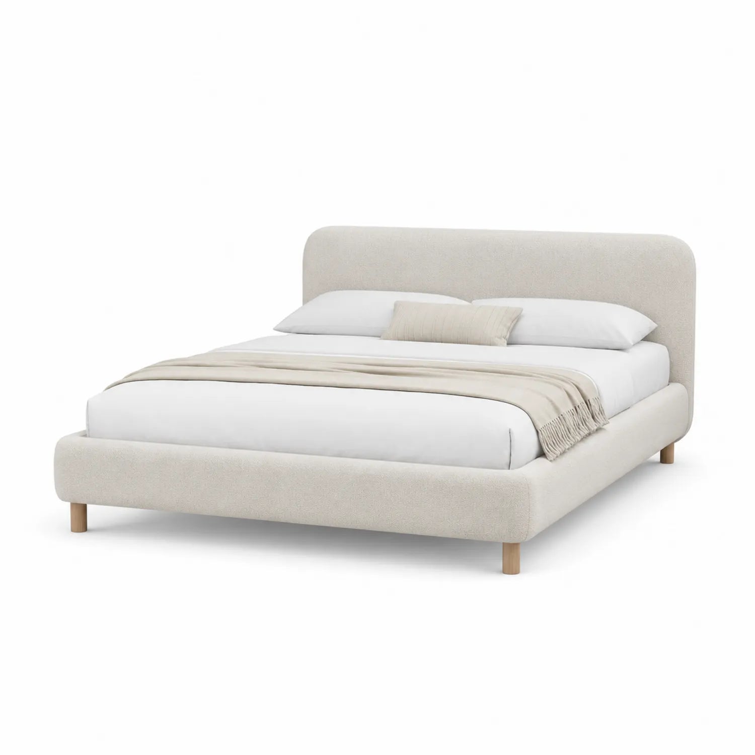 Lit double en bois et tissu beige 160x200 cm