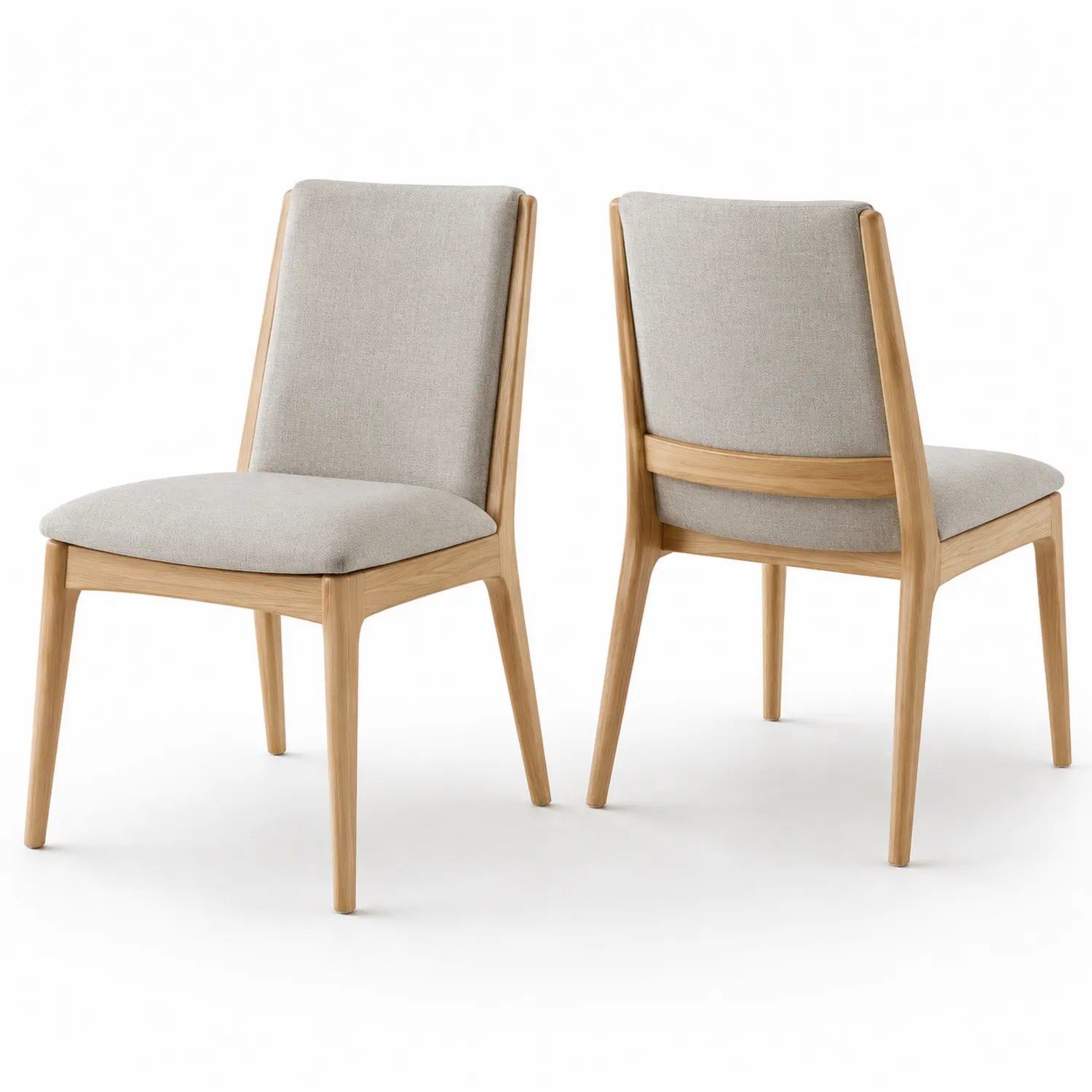 Chaises en bois de chêne et tissu gris clair, lot de 2