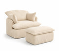 Fauteuil en Velours Côtelé Beige avec Repose-Pied
