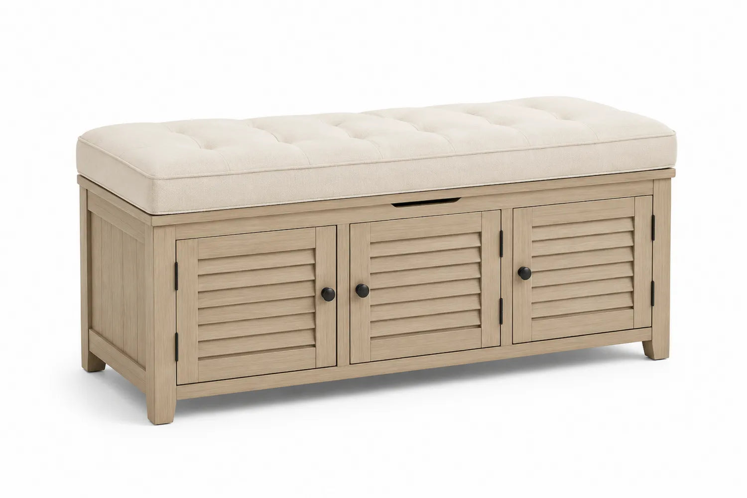 Banc d'entrée en bois avec coussin beige