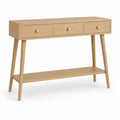 Table console en bois massif avec tiroirs et étagère