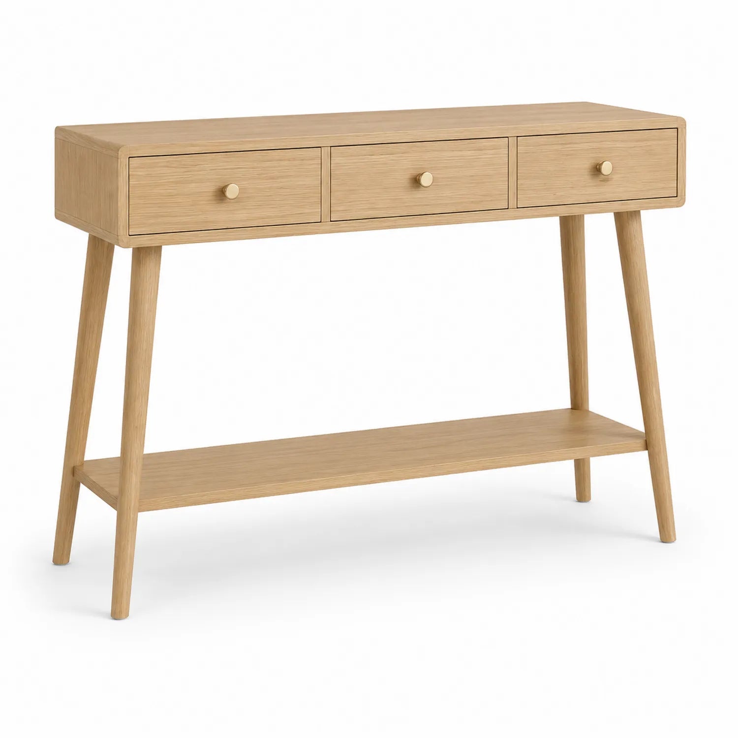 Table console en bois massif avec tiroirs et étagère