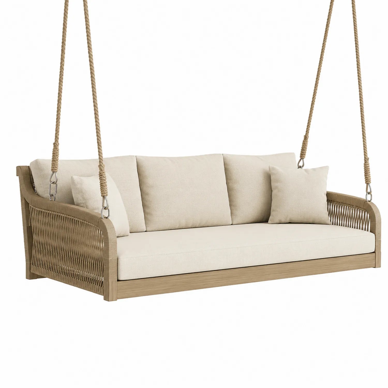 Canapé suspendu en bois et corde beige