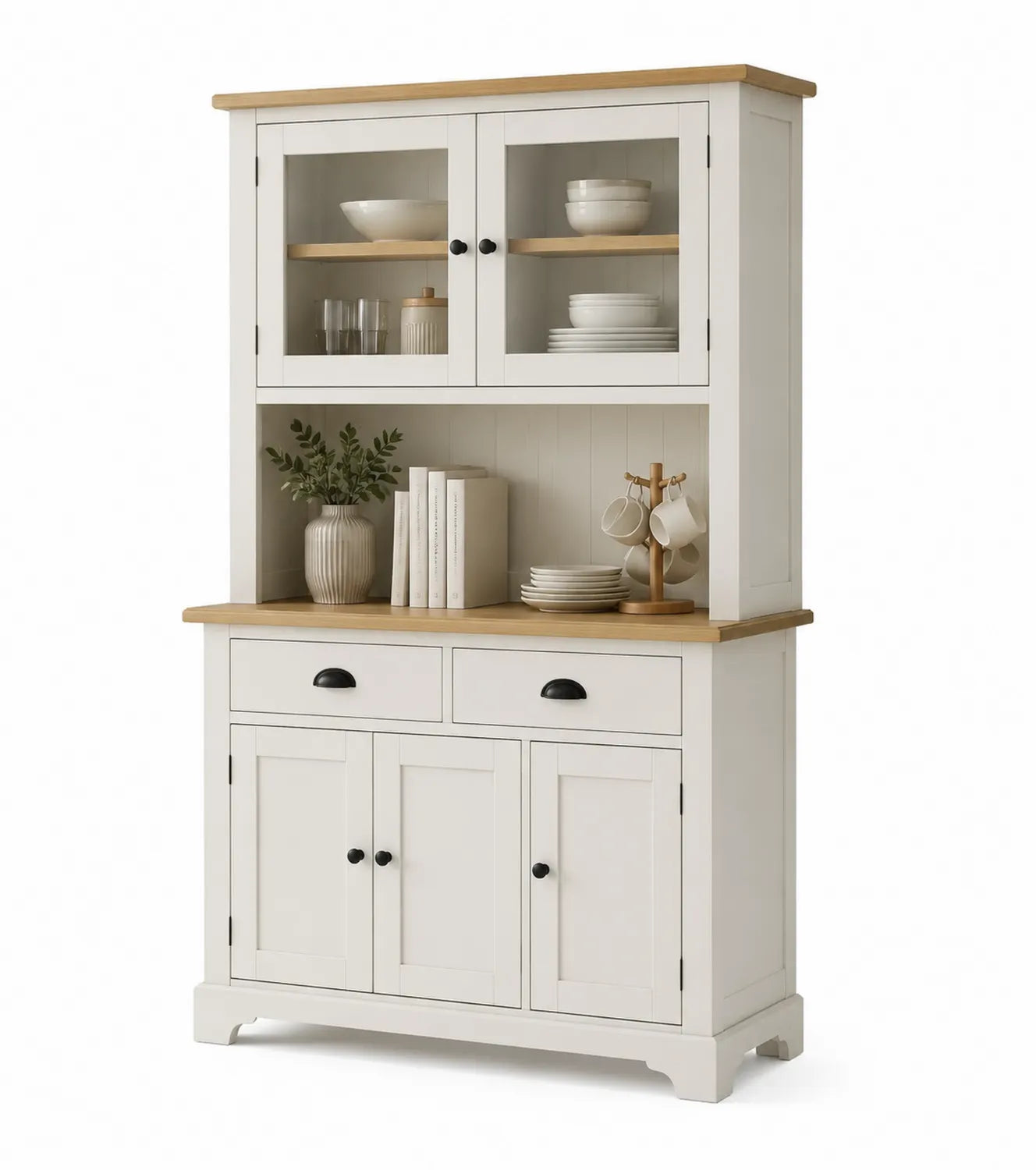 Buffet de cuisine en bois massif avec portes vitrées