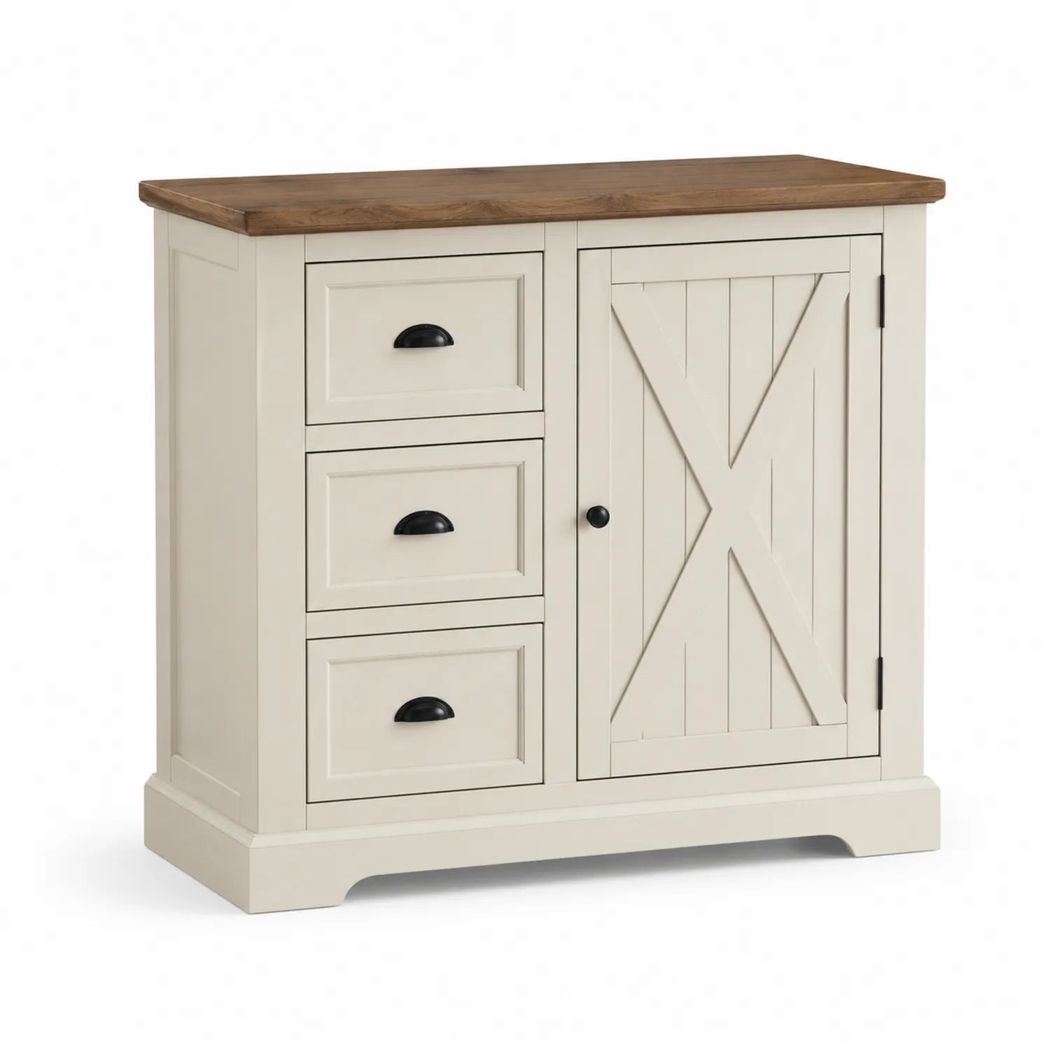 Commode en bois blanc avec 3 tiroirs et 1 porte