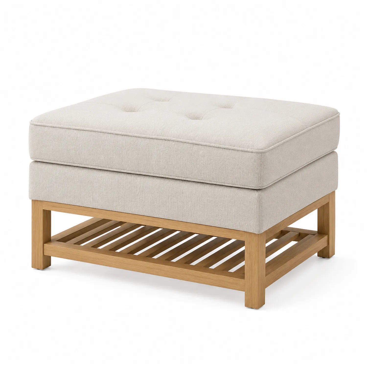 Repose-pieds en Bois de Chêne et Lin Beige 45cm x 90cm x 60cm