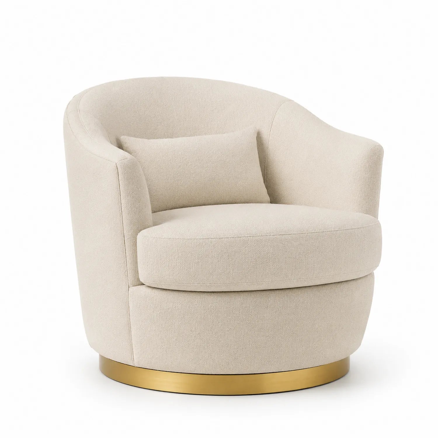 Fauteuil pivotant en tissu polyester avec base en métal doré