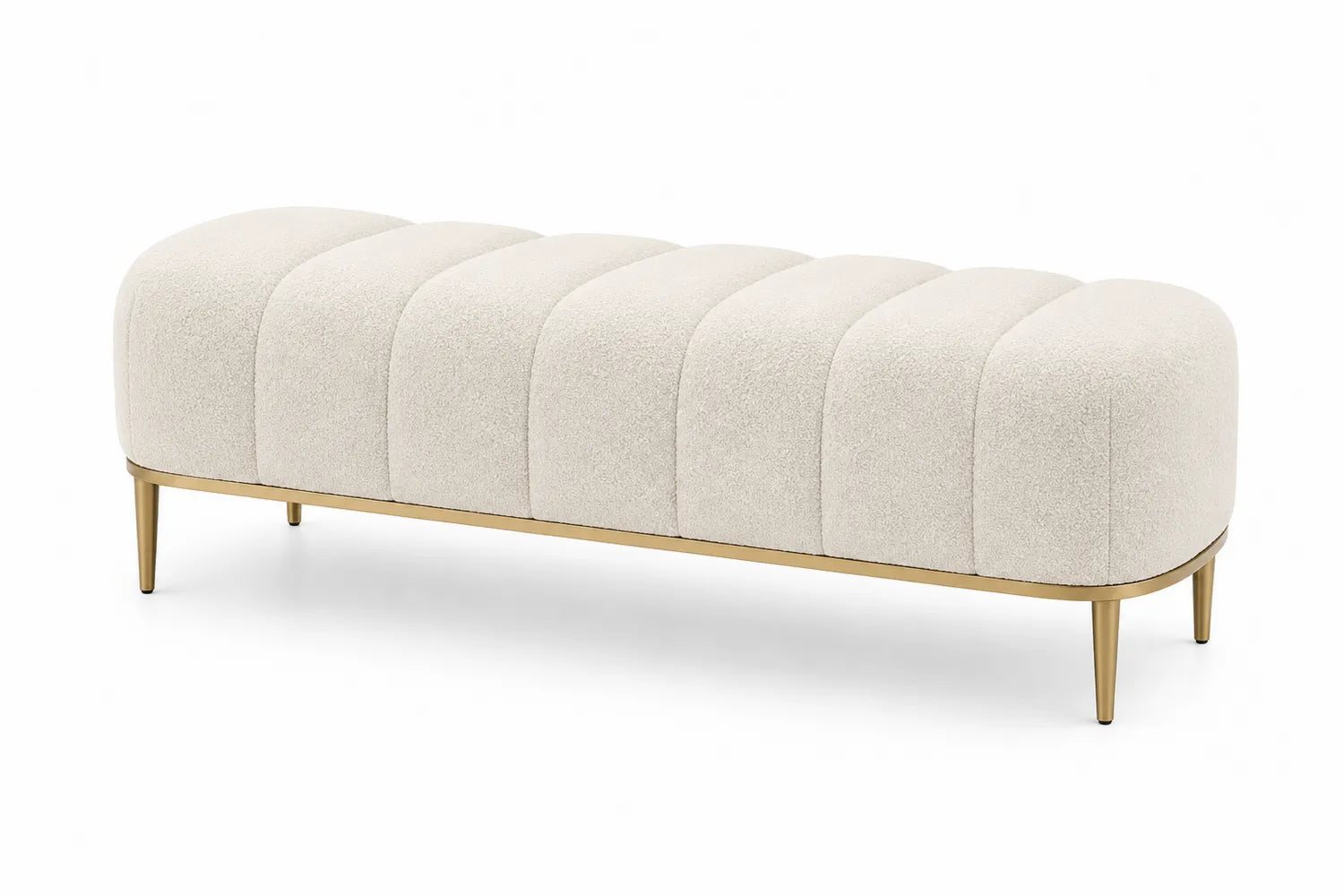 Banc en tissu bouclé avec pieds en métal doré 140 cm