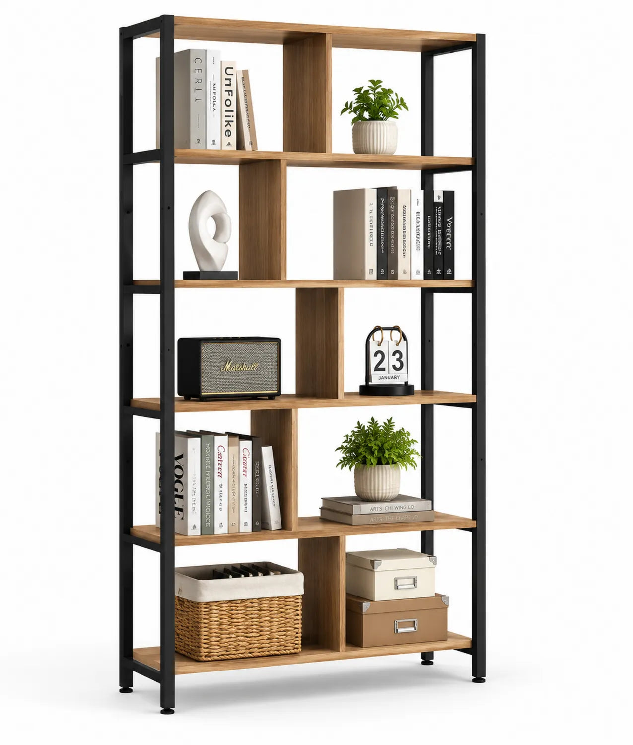 Bibliothèque en bois et métal 5 étagères