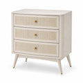 Commode trois tiroirs en bois et rotin beige