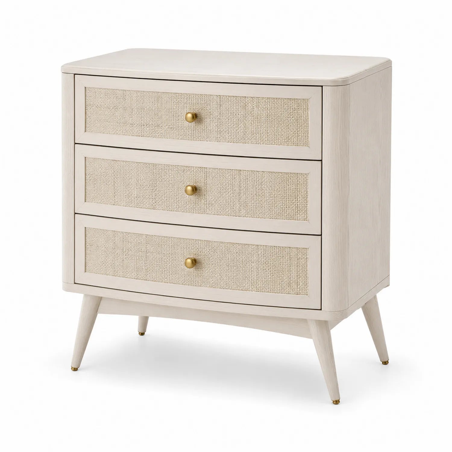 Commode trois tiroirs en bois et rotin beige