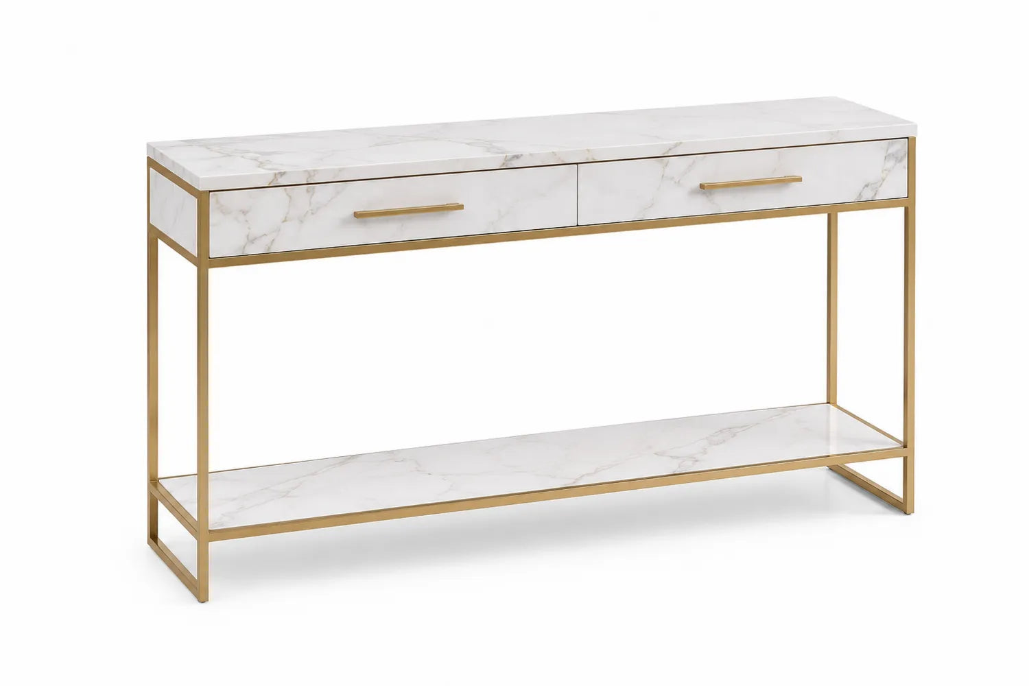 Console en marbre artificiel et métal doré avec tiroirs 120x30x80 cm