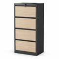 Armoire de classement en métal et bois 4 tiroirs Noir et Bois clair