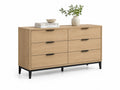 Commode en bois et métal avec 6 tiroirs, Chêne clair