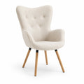 Fauteuil en tissu crème avec pieds en bois