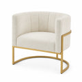 Fauteuil en bouclette beige cadre métal doré
