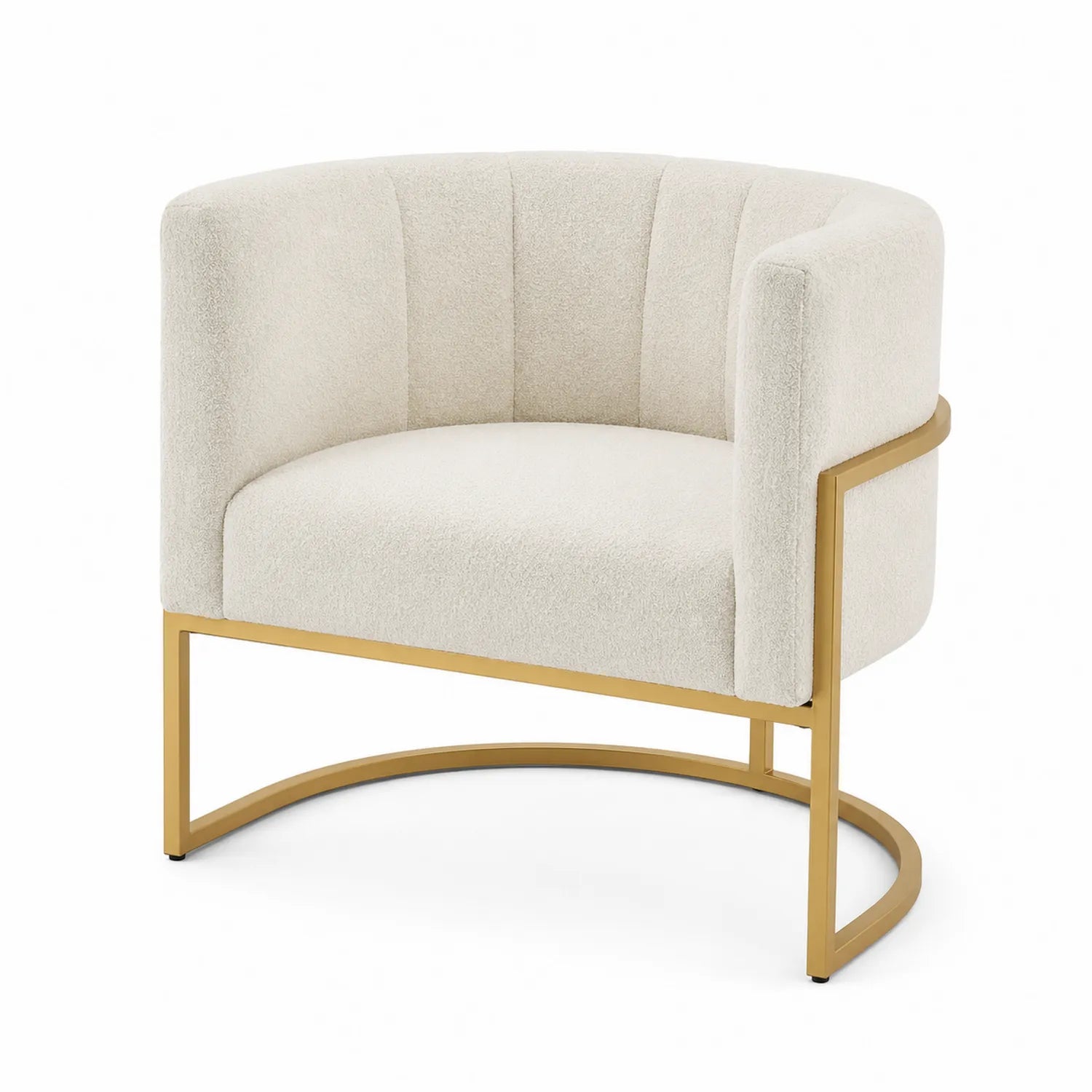 Fauteuil en bouclette beige cadre métal doré