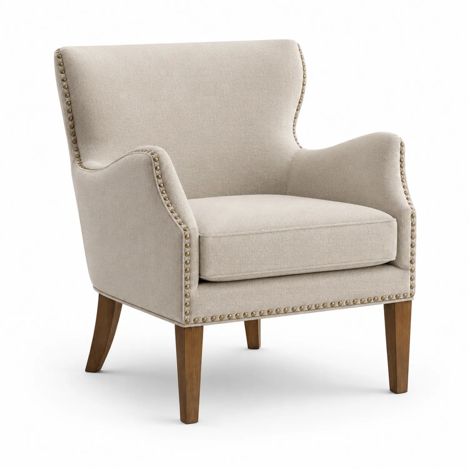 Fauteuil en lin beige avec pieds en bois