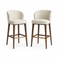 Lot de 2 tabourets en tissu et bois avec repose-pieds en métal