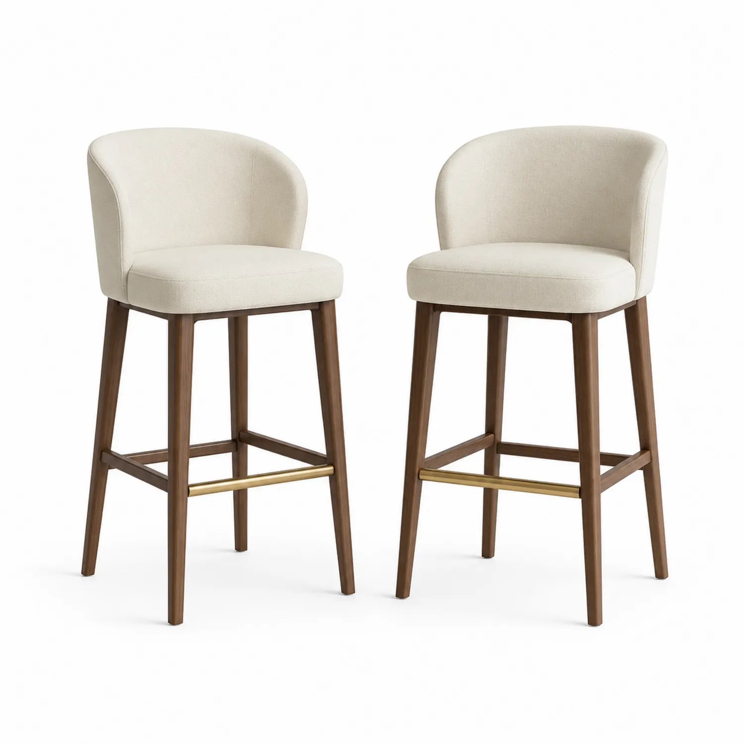 Lot de 2 tabourets en tissu et bois avec repose-pieds en métal