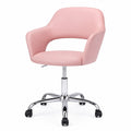 Chaise de bureau en cuir synthétique rose avec base en métal chromé