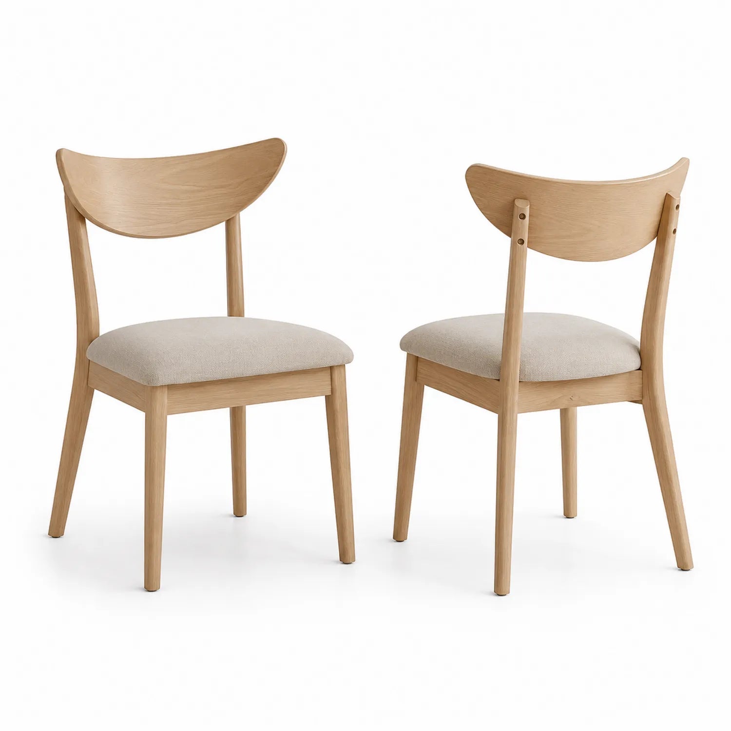 Lot de 2 chaises en bois chêne et tissu beige