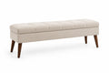 Banc rectangulaire en tissu beige avec pieds en bois