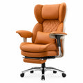 Chaise de bureau en cuir PU avec repose-pieds marron et crème